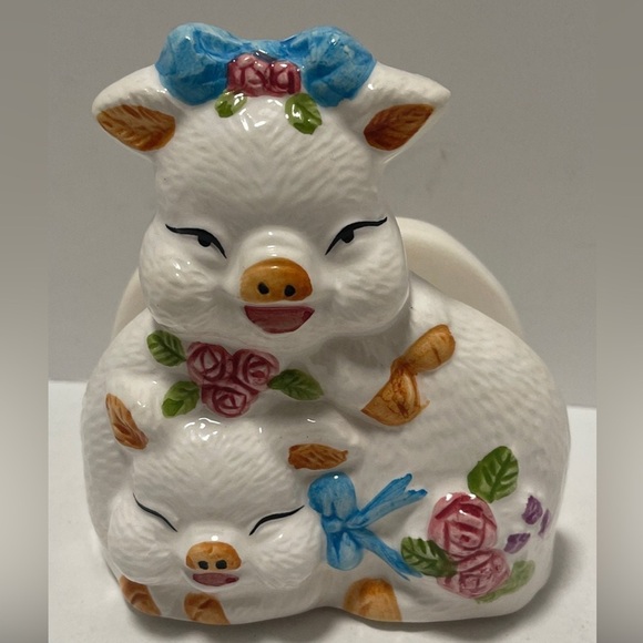 Ceramic Two Stacked Pigs Napkin Holder/Letter Holder - Picture 1 of 7